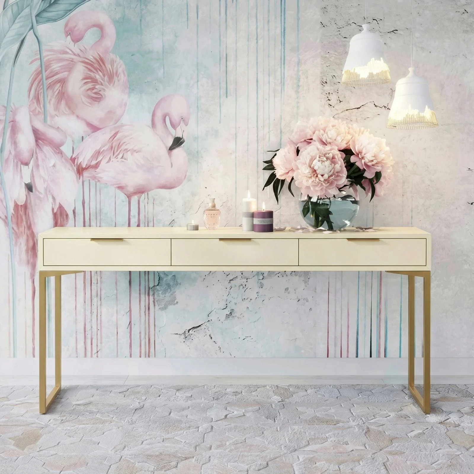 Pesce 59" Faux Shagreen 3-Drawer Console Table - Image 2