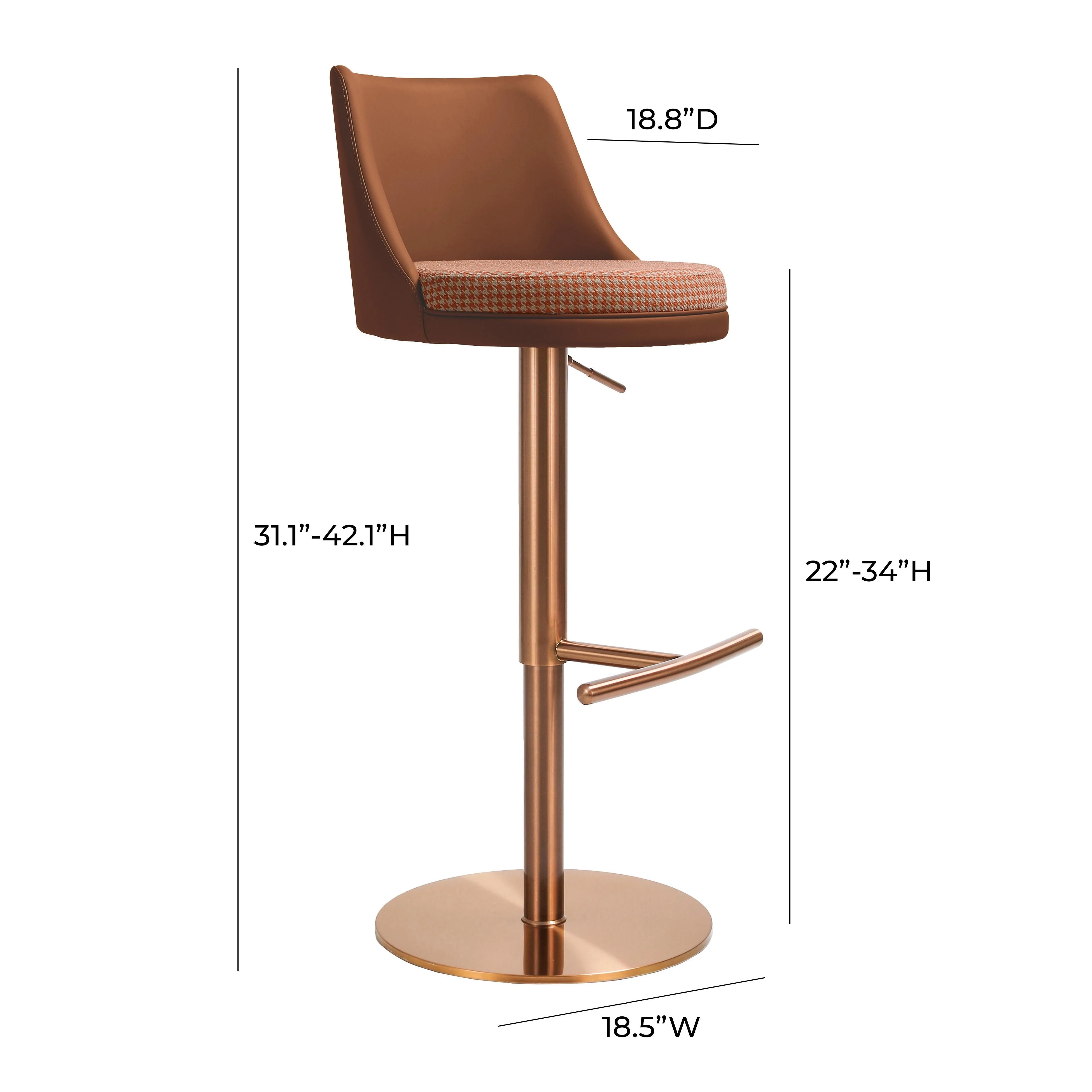 Reagan Cafe Au Lait Houndstooth Adjustable Swivel Stool - Image 7