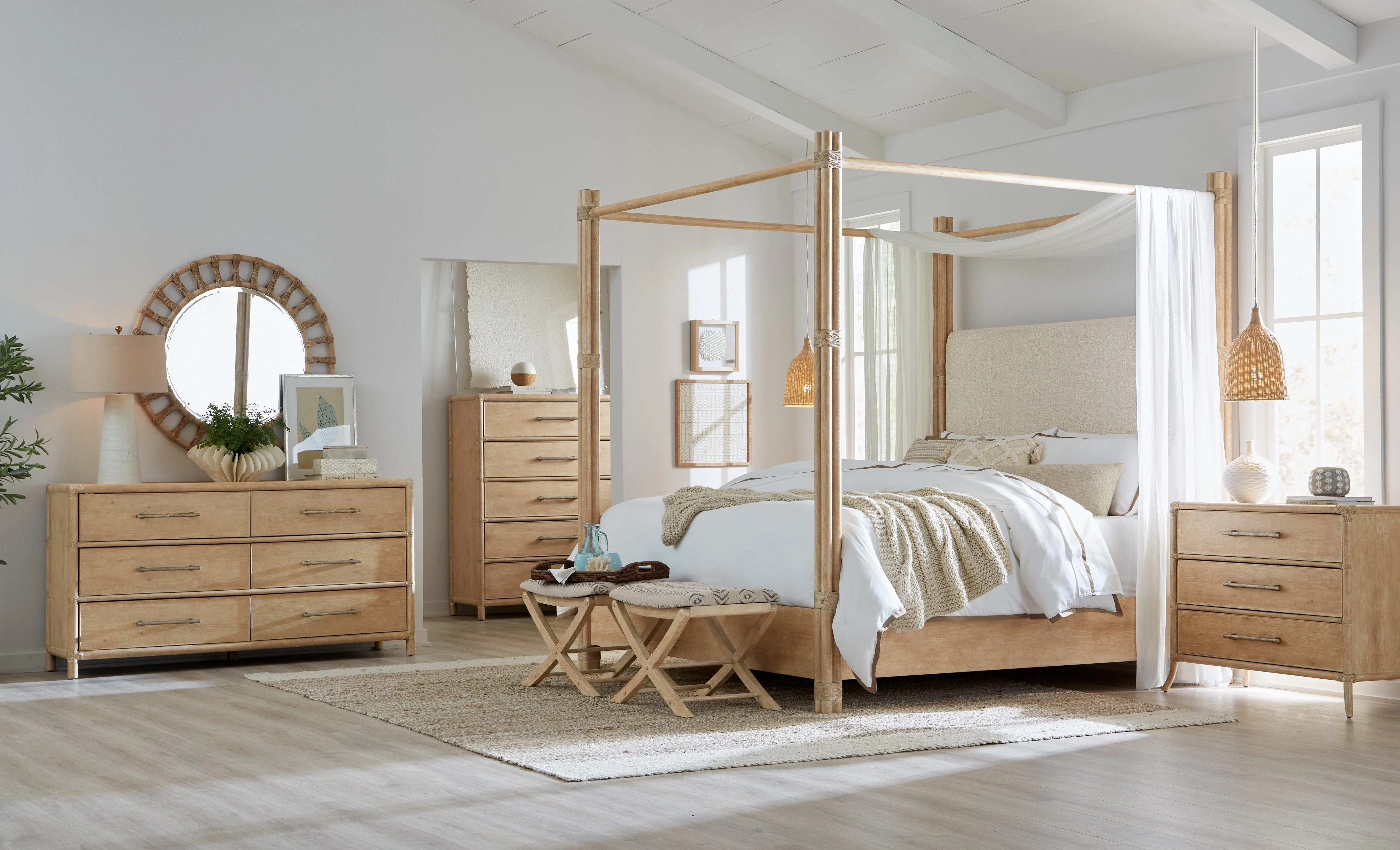 Retreat Pole Rattan Upholstered Poster Bed w/Canopy - Image 11