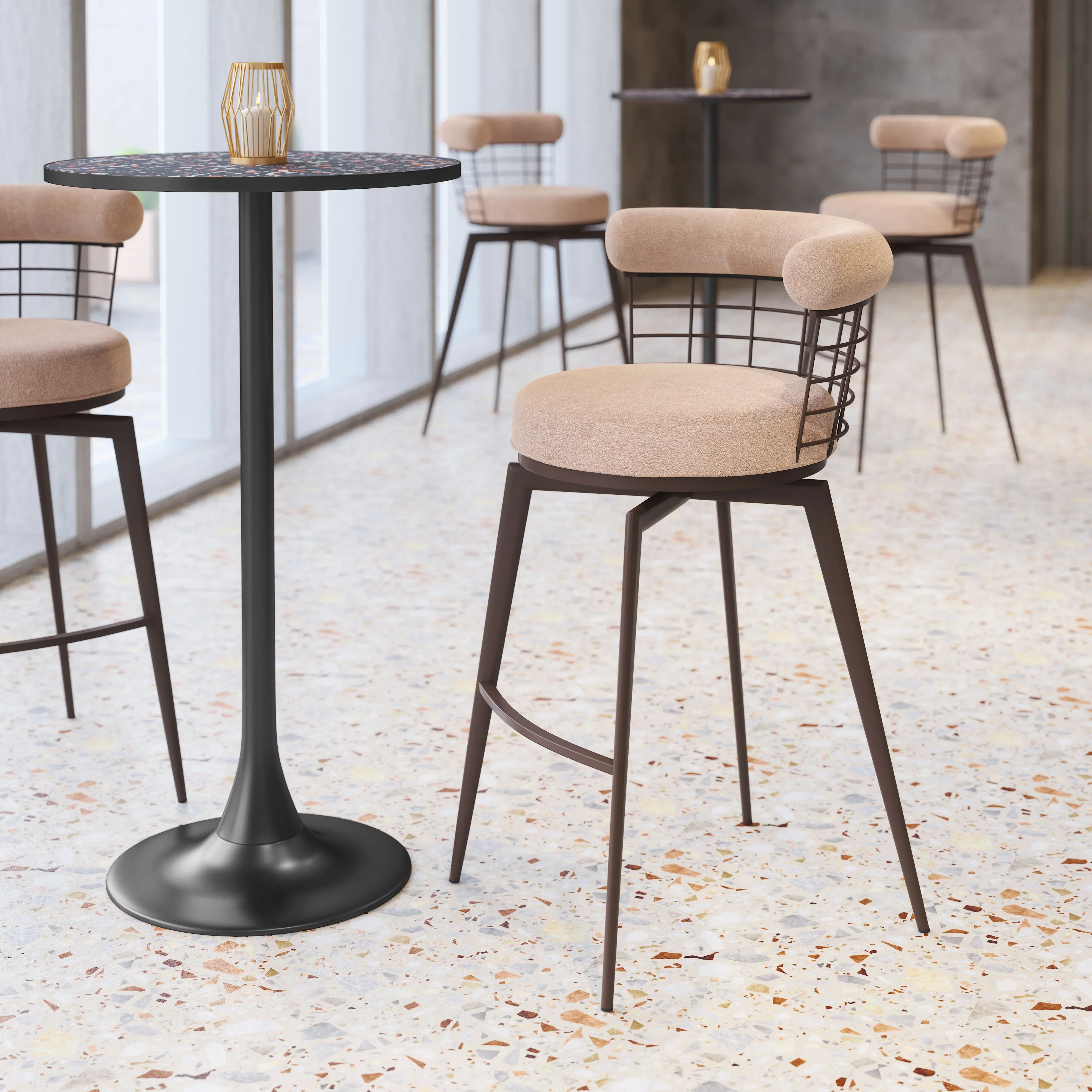 Saku Swivel Barstool Beige & Brown - Image 2