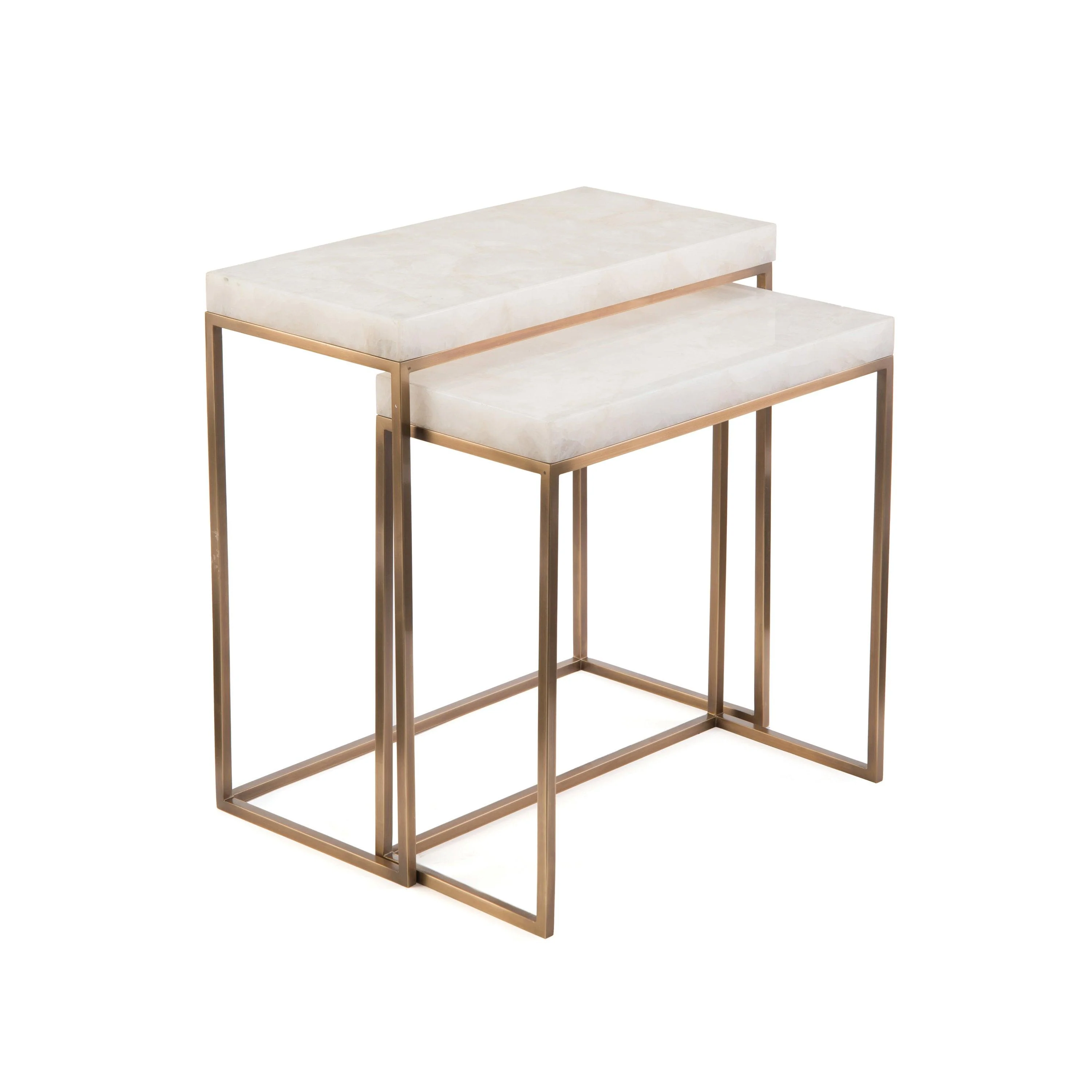 Set Of Two Calcite And Antique Brass Nesting Tables