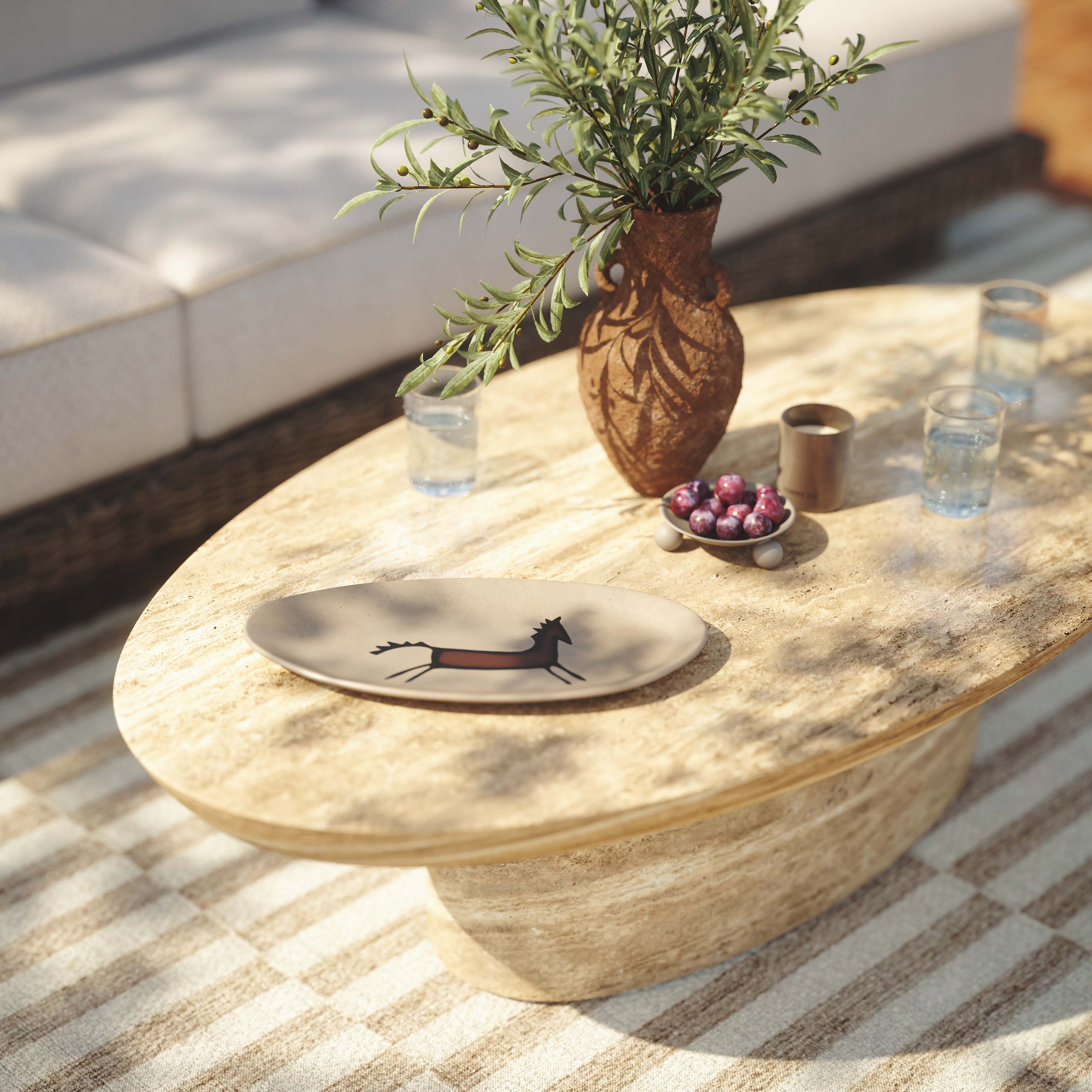 Sonia 51" Faux Travertine Indoor/Outdoor Concrete Coffee Table - Image 2