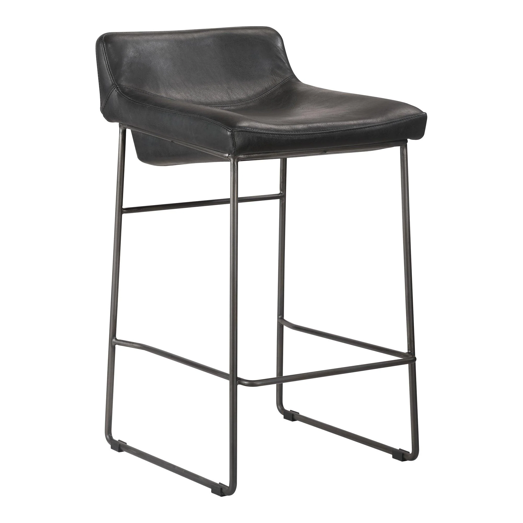 Starlet Counter Stool Onyx Black Leather  - Set Of Two