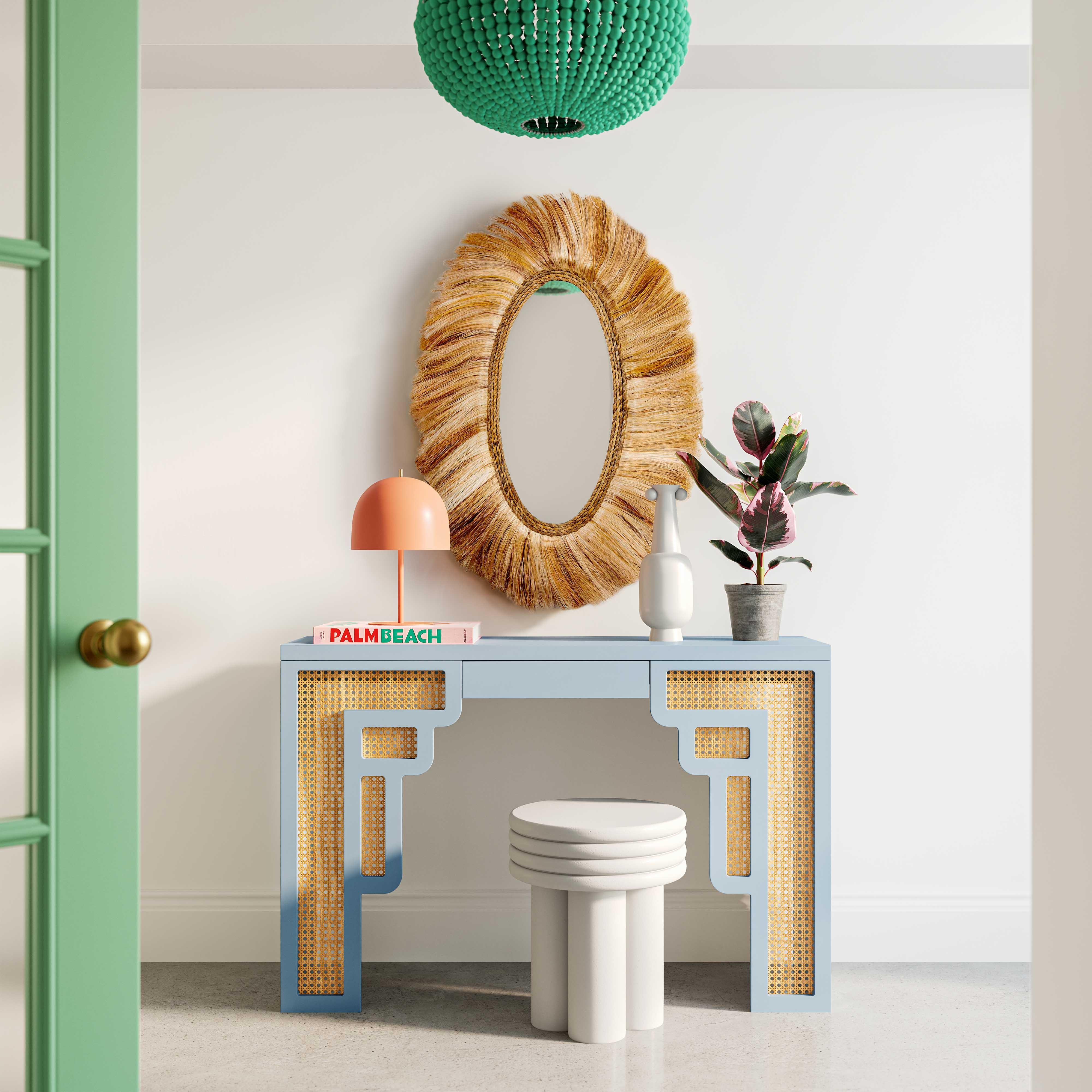 Suzie Pastel Blue & Rattan Console Table - Image 2
