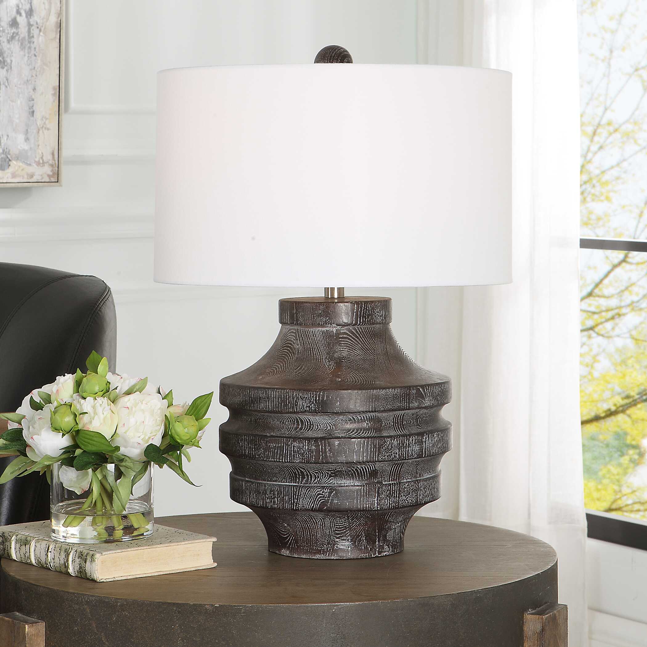 Timber Carved Wood Table Lamp - Image 2