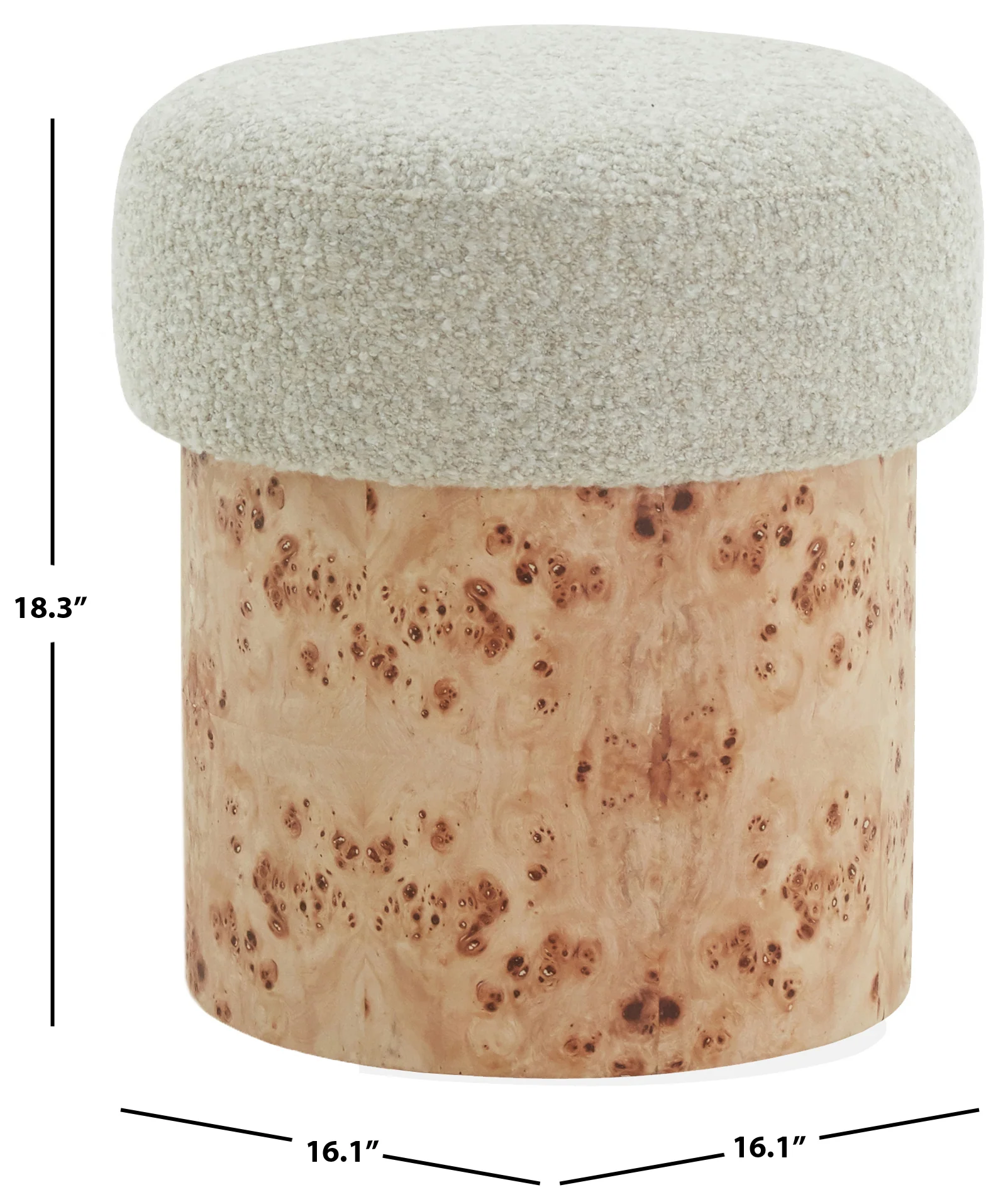 Tobianna Round Boucle And Burl Ottoman - Image 12