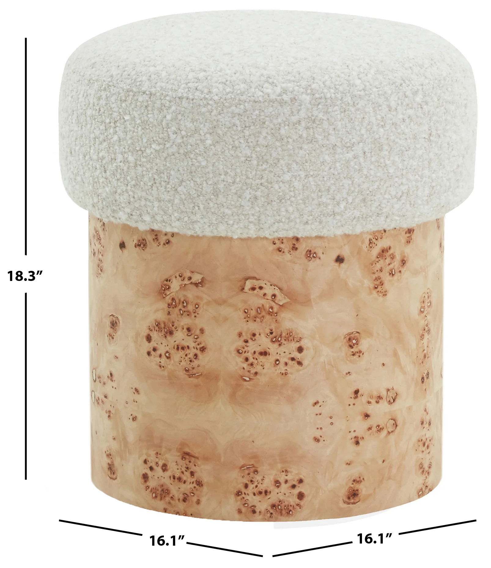 Tobianna Round Boucle And Burl Ottoman - Image 13