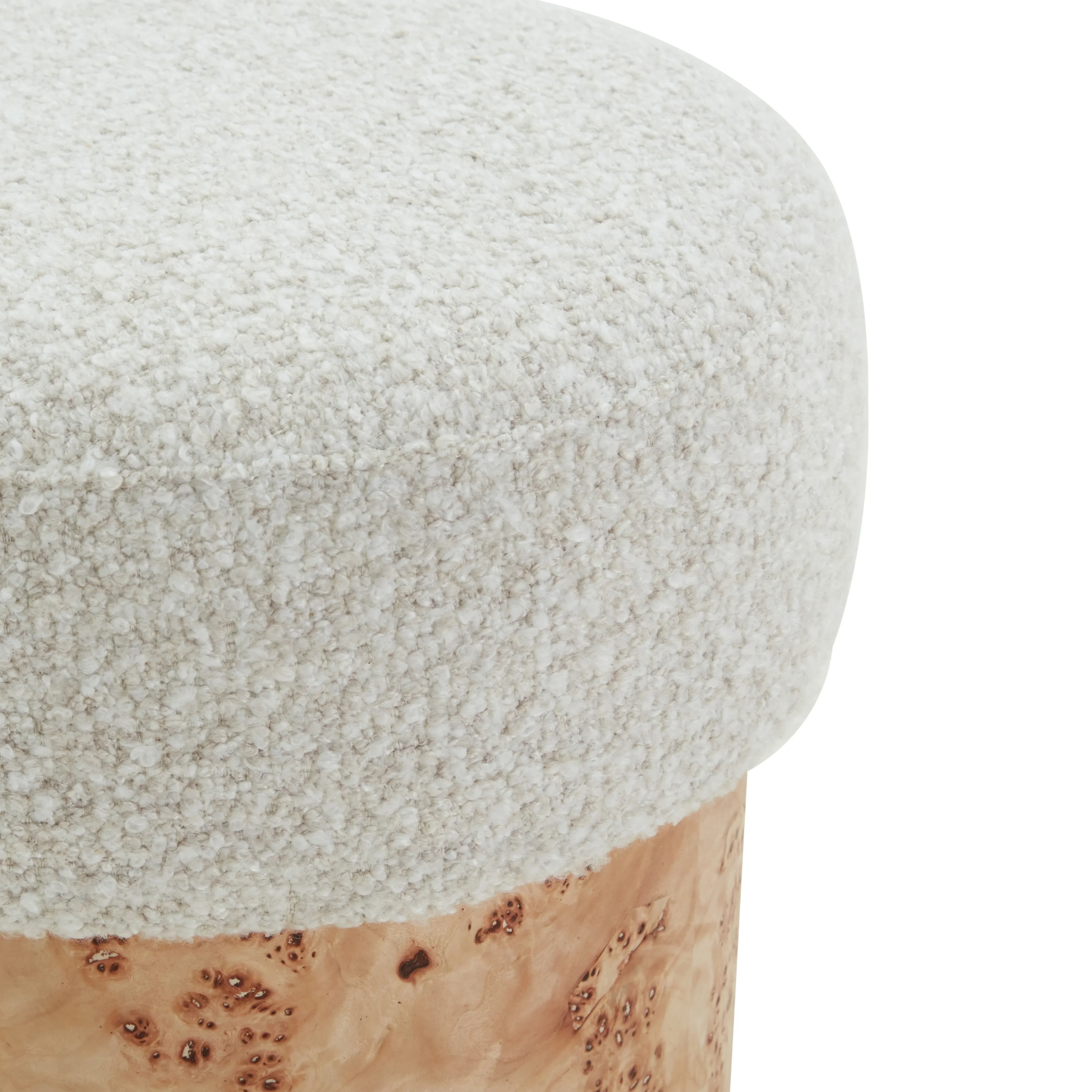 Tobianna Round Boucle And Burl Ottoman - Image 6