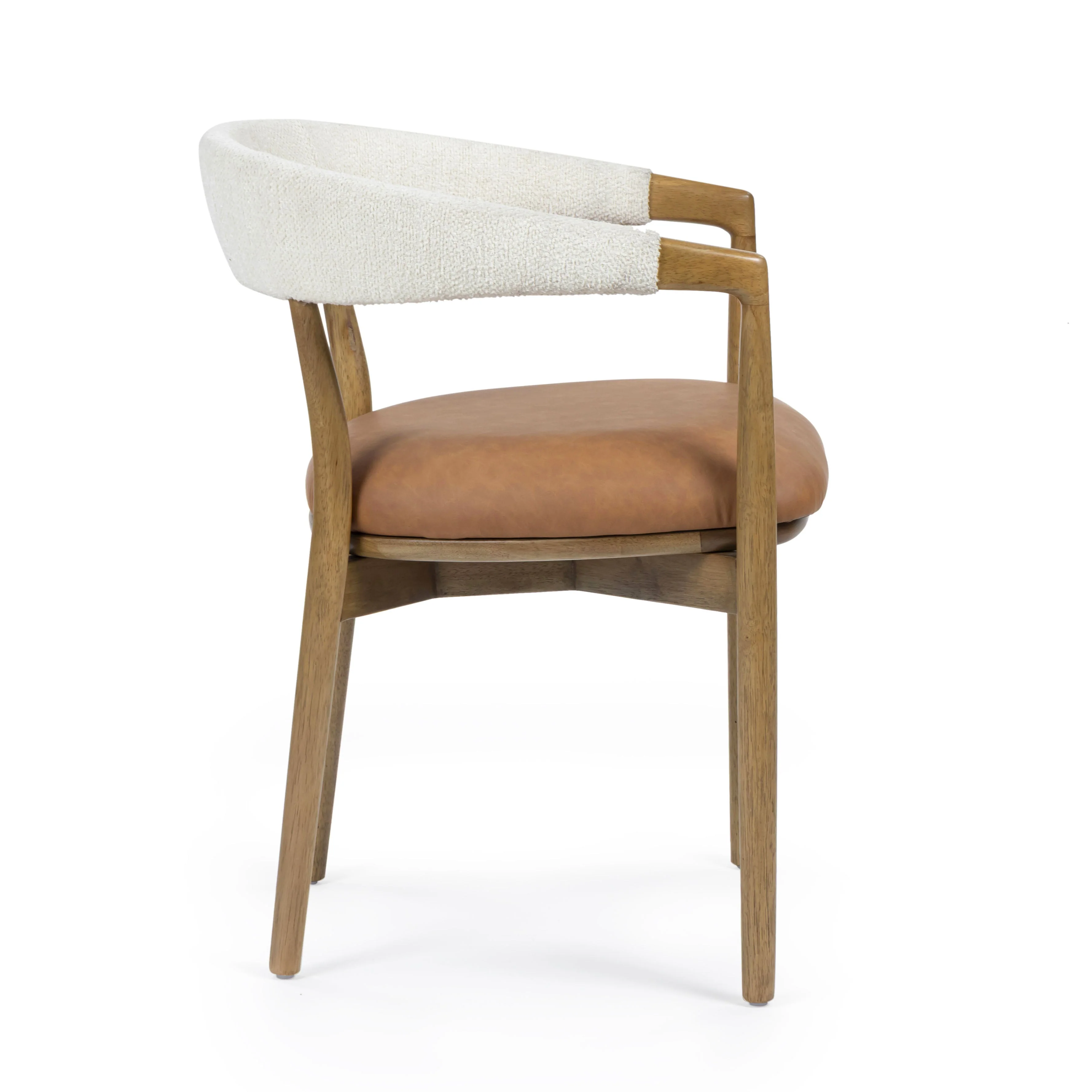 Vina Cognac Performance Vegan Leather and Cream Textured Weave Dining Chair - Image 4