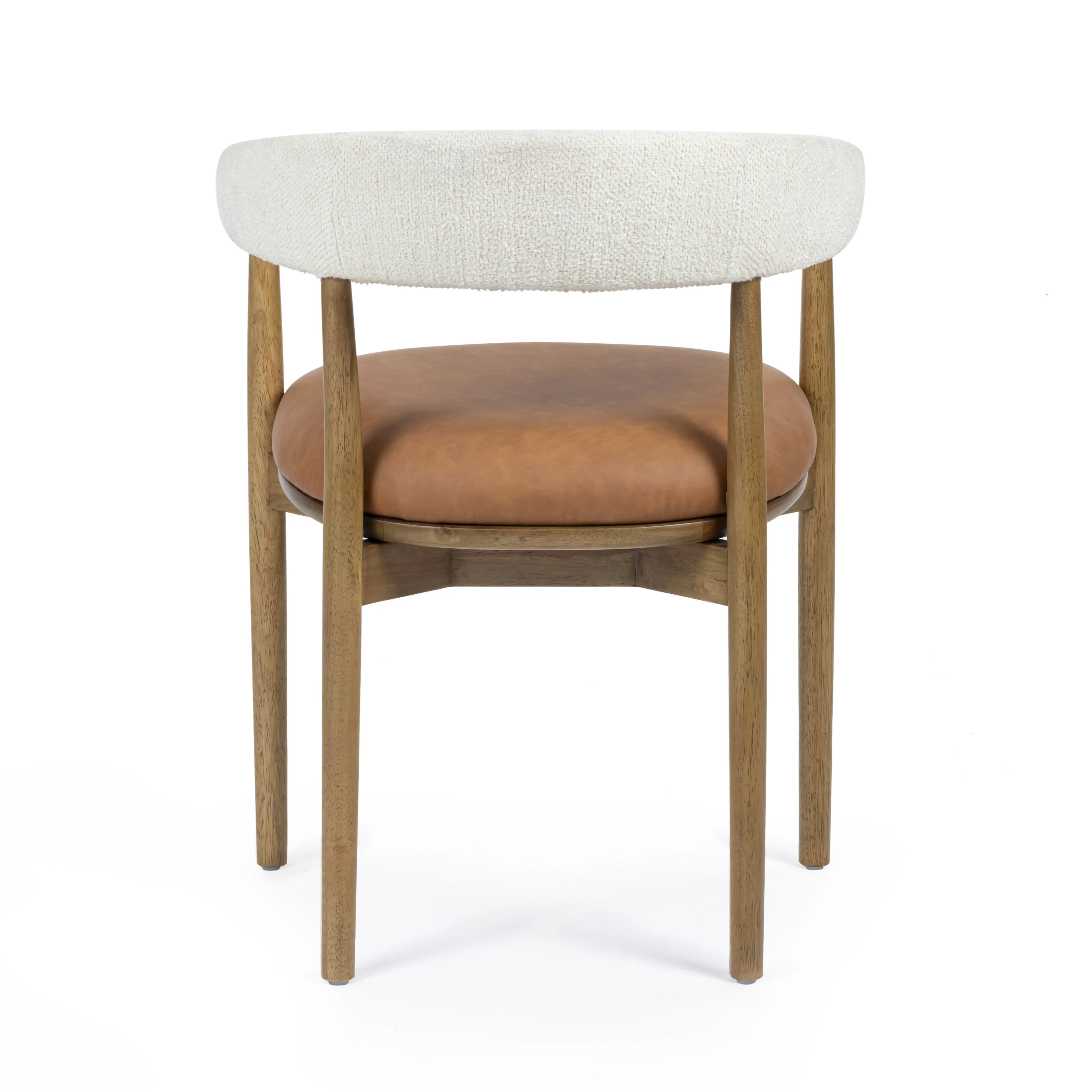 Vina Cognac Performance Vegan Leather and Cream Textured Weave Dining Chair - Image 5