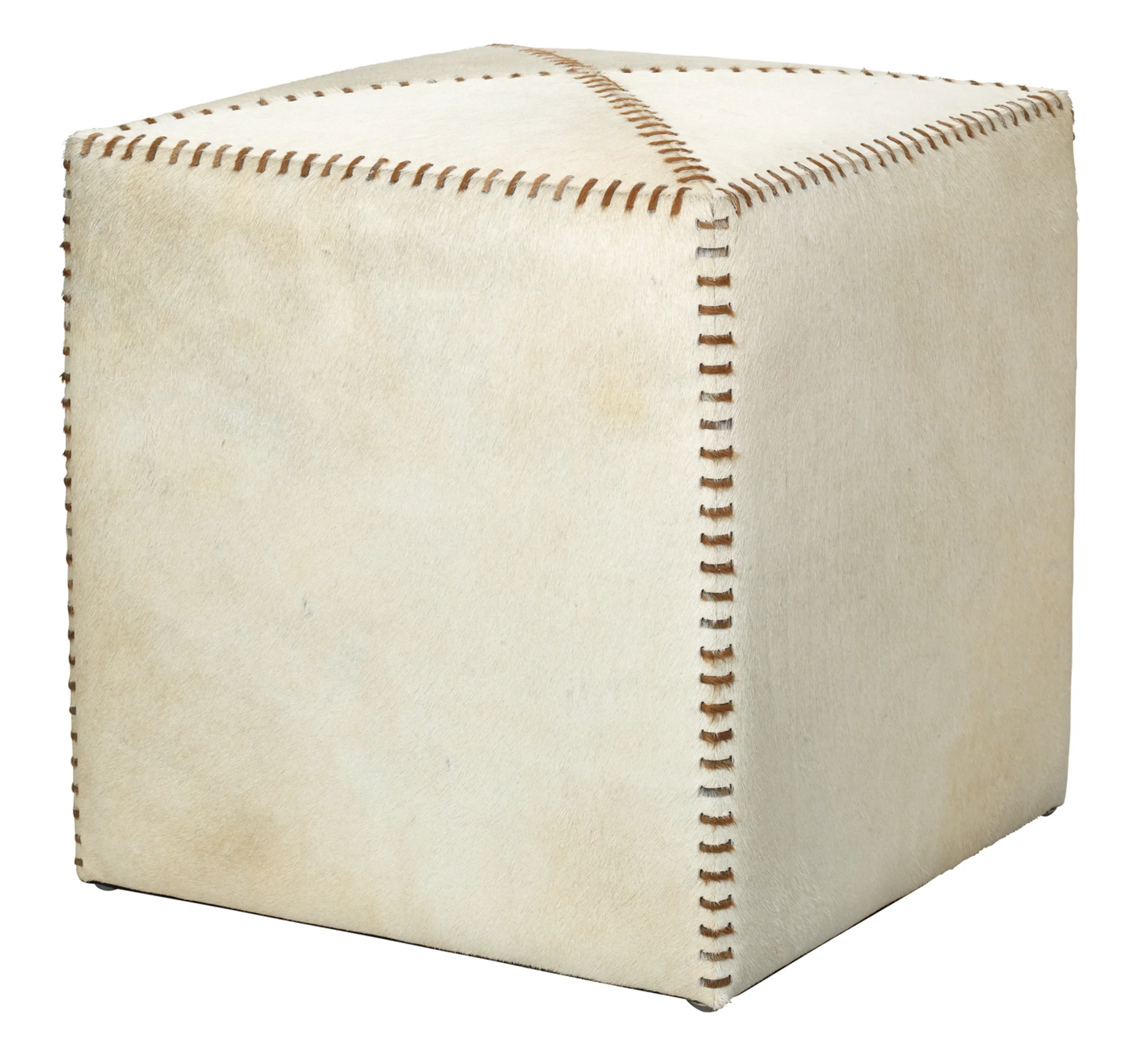 White Hair on Hide Ottoman, Small