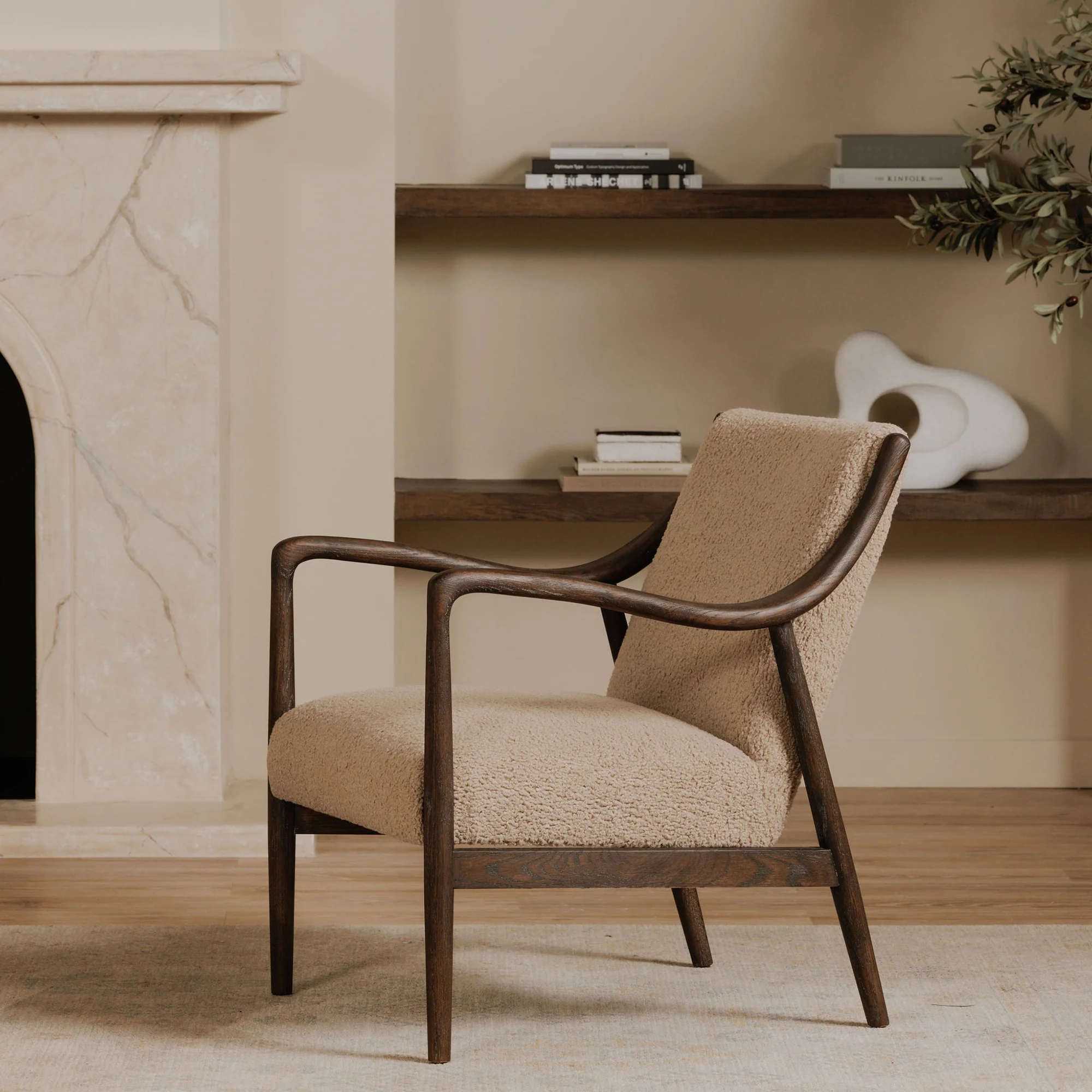 Yates Accent Chair Beige Faux Shearling - Image 2